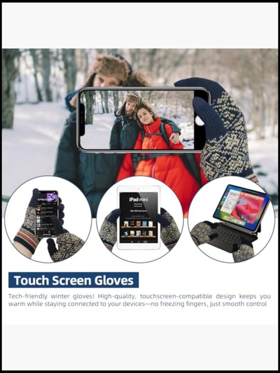Winter Beanie Hat Long Scarf and Touchscreen Gloves 3Pieces Fleece Lined Set